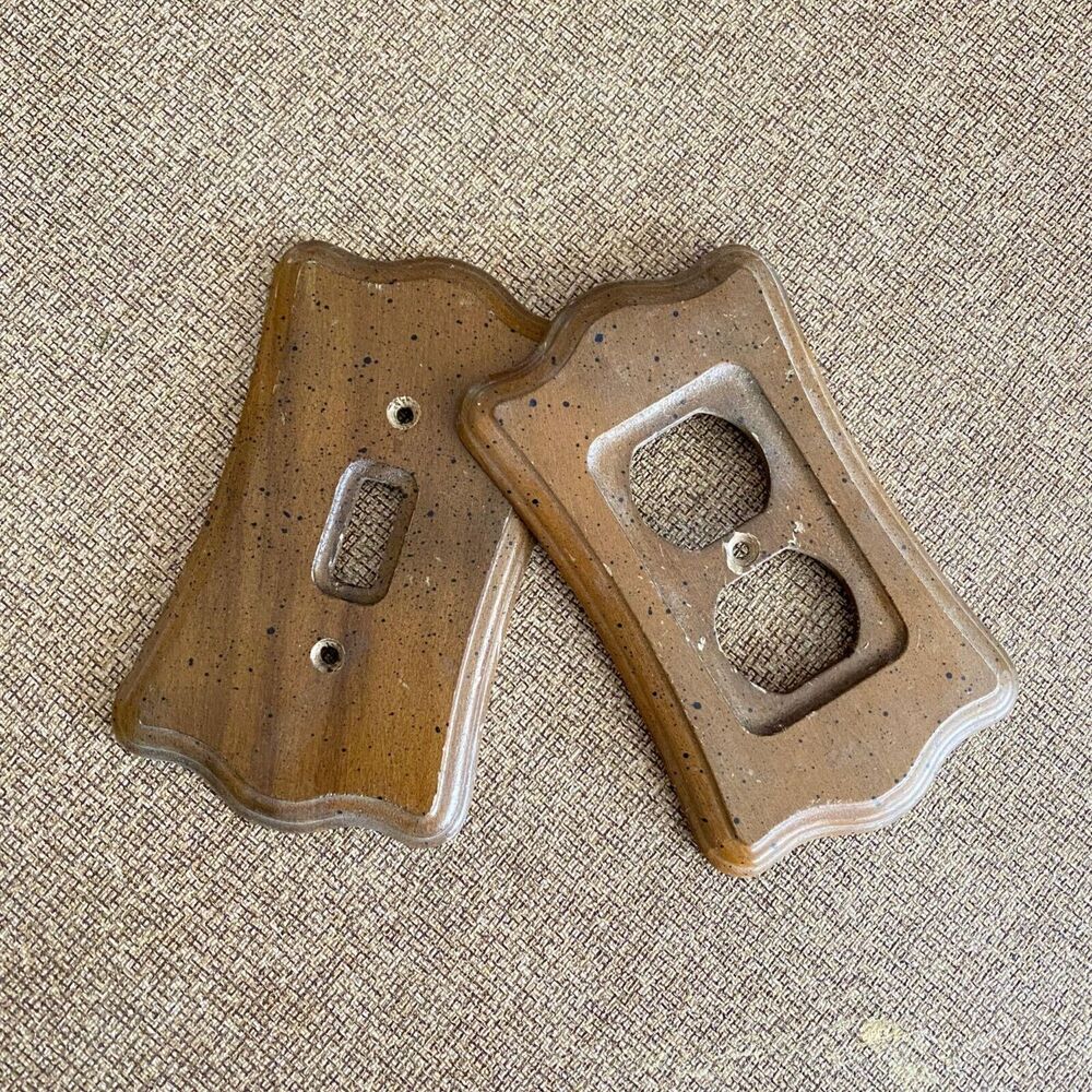 Vintage Speckled Wood 70s Light Switch & Outlet Cover Decorative Retro Wooden